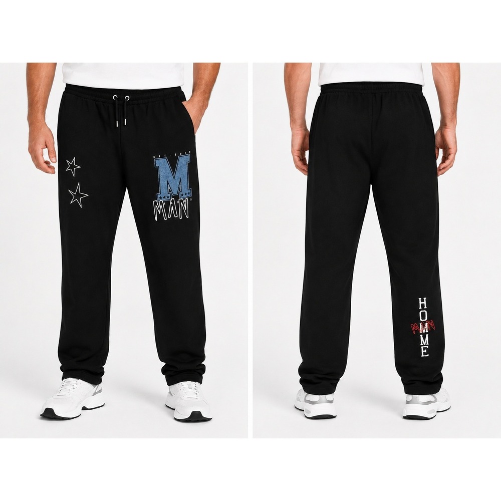 BoohooMAN Pants Mens 38 Black Tall Applique Straight Leg Streetwear Gorpcore